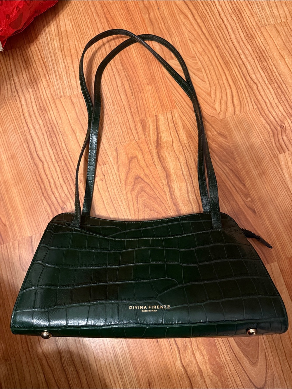 Divina Firenze Dark Green Croc-Embossed Shoulder Bag